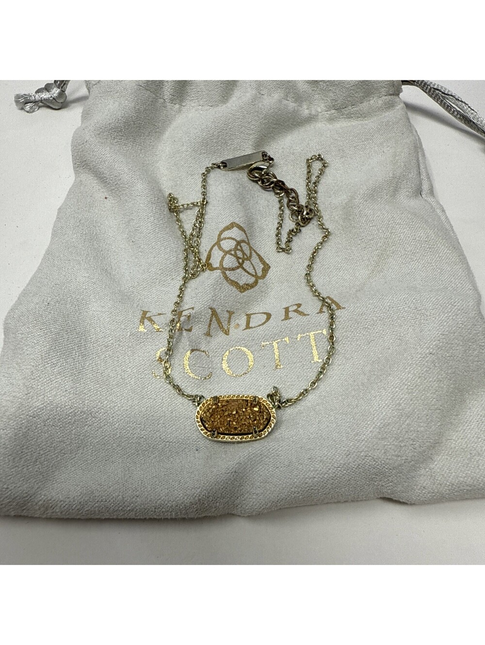 Kendra Scott Elisa Gold Pendant Necklace Gold Drusy 16" Chain